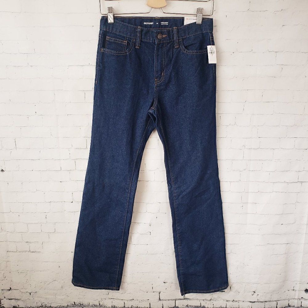 Old Navy Boys Straight Jeans Size 14 Built In Tough Adjustable Waist Dark Blue